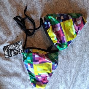 New Hurley Bikini Top Color Block Bright Geometric